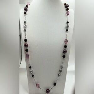 LIA SOFIA SILVERTONE PURPLE PLUM LILAC BEADFILAGREE LONG LENGTH NECKLACE